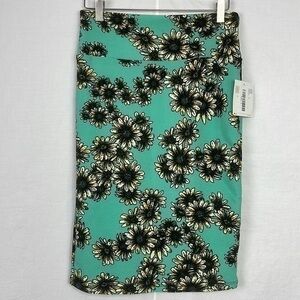 NWT Lularoe Cassie Aqua Sunflower Crepe Stretch Pencil Skirt Size Small